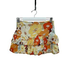 Vintage Mini Skirt Floral Ruffled Tiered Multicolor Y2K Made in USA Hot Sauce
